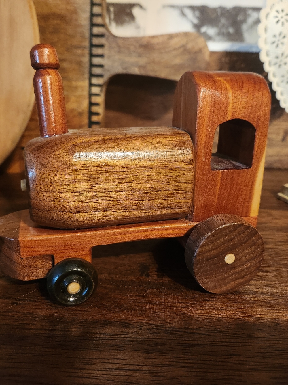 handcrafted wooden toy locomotive engine